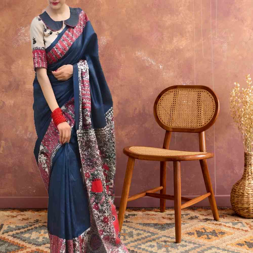 Handpainted Madhubani 'Shatakshi' Tussar Silk Saree